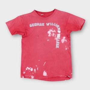 Vintage 1970s George Williams College T-Shirt Red Artex Bleach Distressed